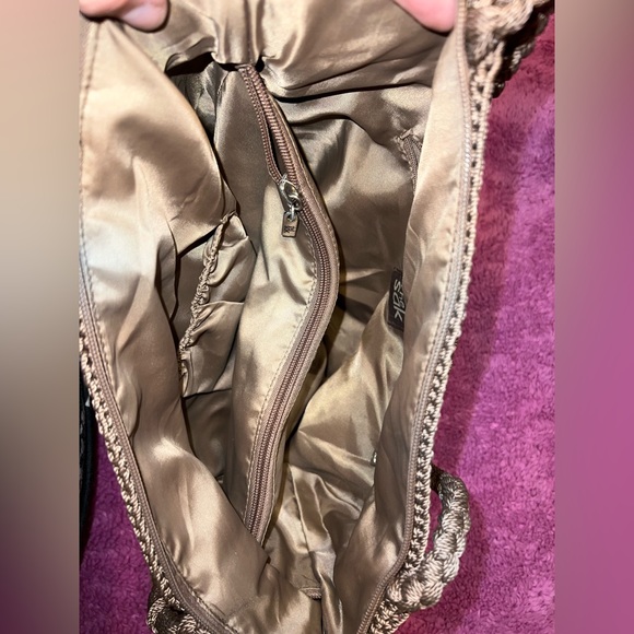 The Sak Originals Crochet Shoulder Purse Bag Lined Zip Closure Brown Beige - Picture 5 of 12